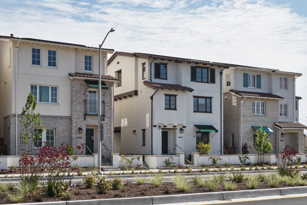 Row of Marabel townhomes along the street in Newark, CA