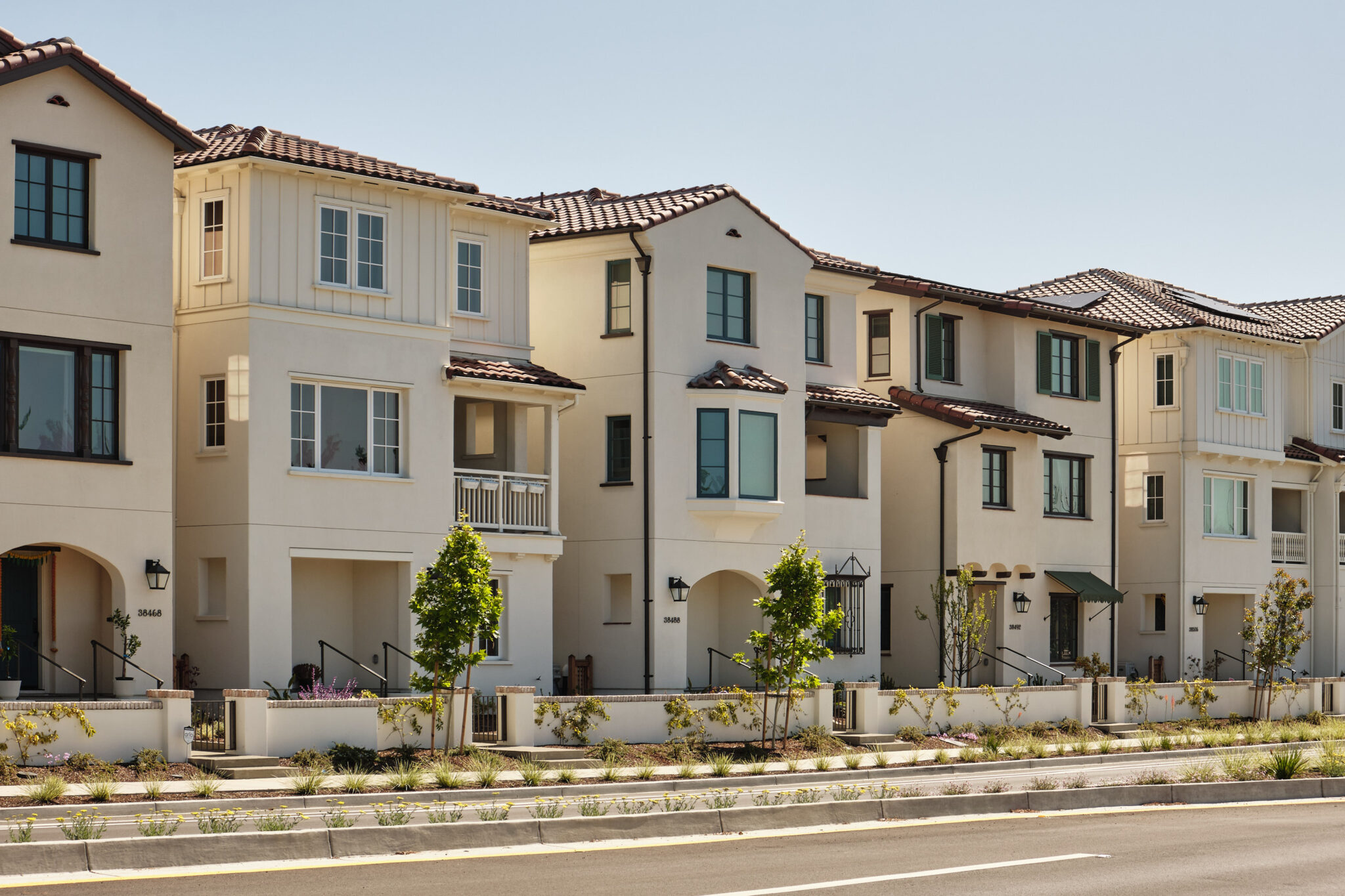 Daytime street view of Marabel townhomes in Newark, CA